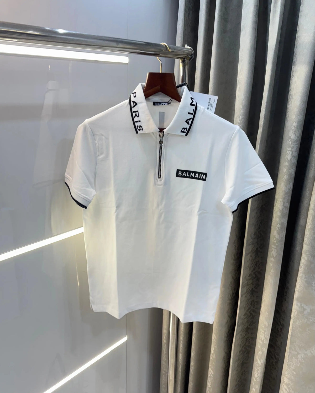 Balmai n Paris White zipper Logo Imported Polo T-Shirt
